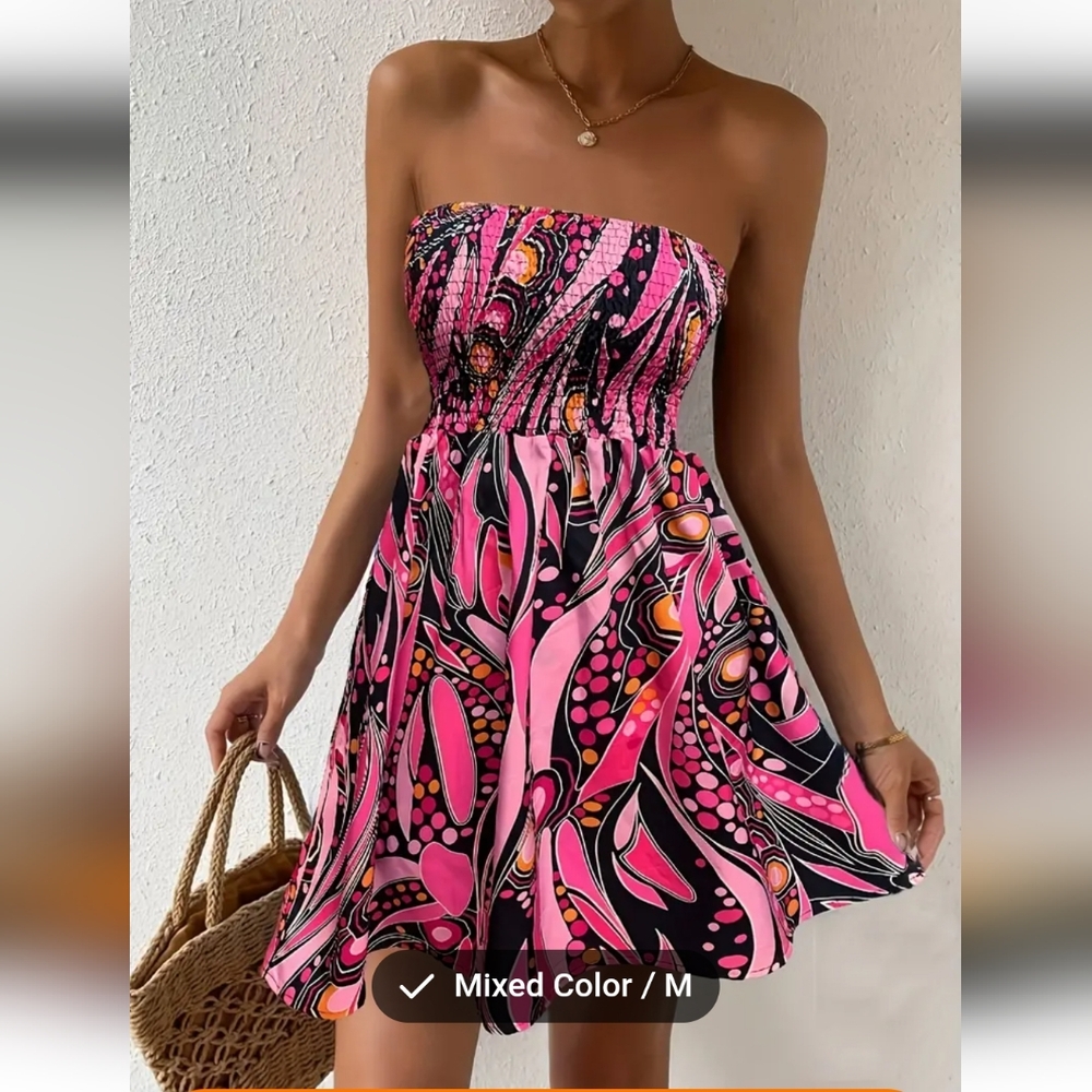 Vibrant geometric shirred tube dress